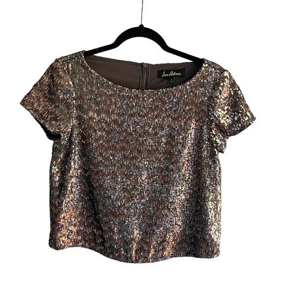 Sam Edelman Metallic Toned Short Sleeved, Boat Neck, Lined Cocktail Party Blouse - Picture 1 of 6